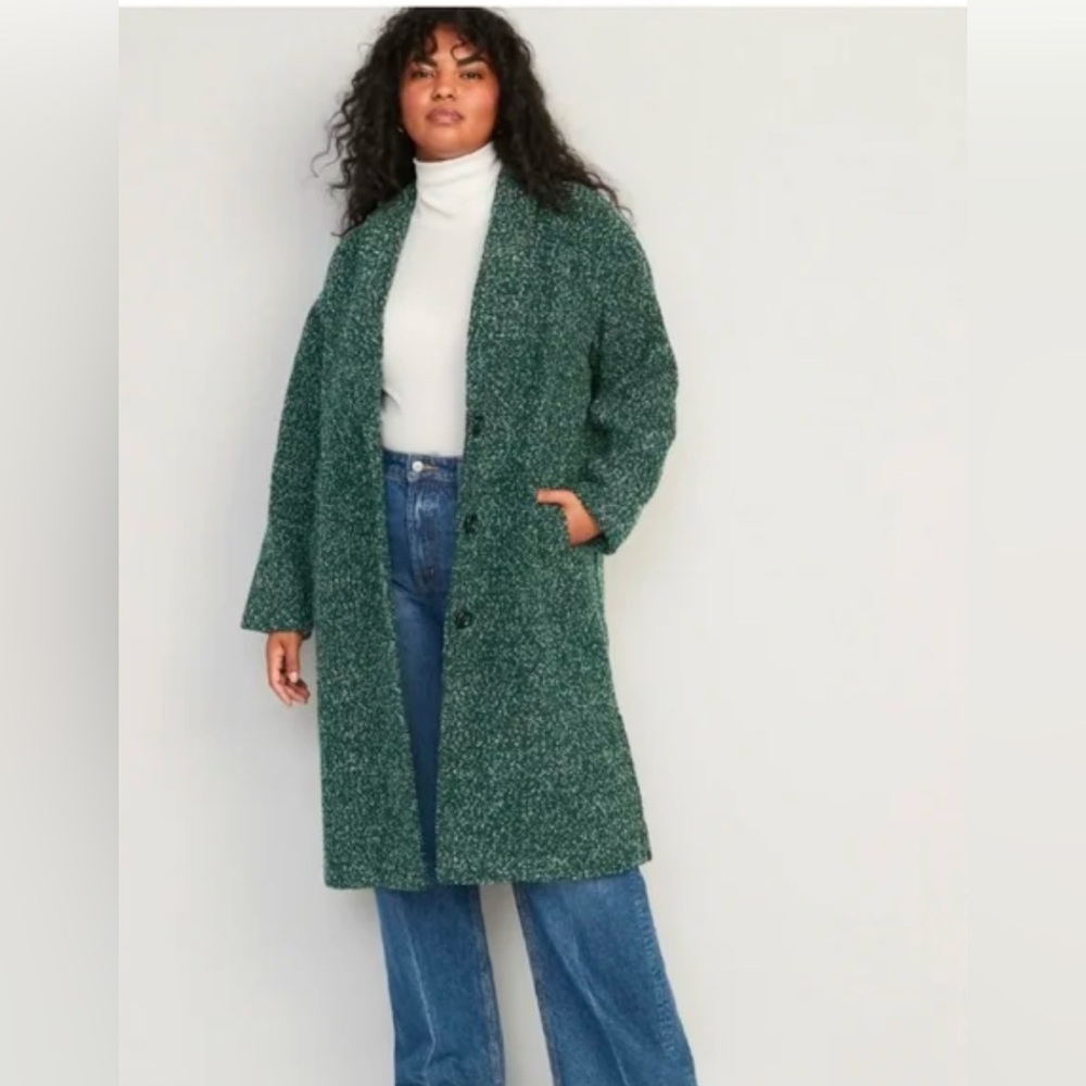 Green marl textured Old Navy jacket, wool blend knit over coat, size XL